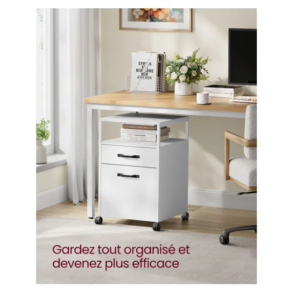Caisson de Bureau Mobile Blanc 2 Tiroirs Caisson de Rangement