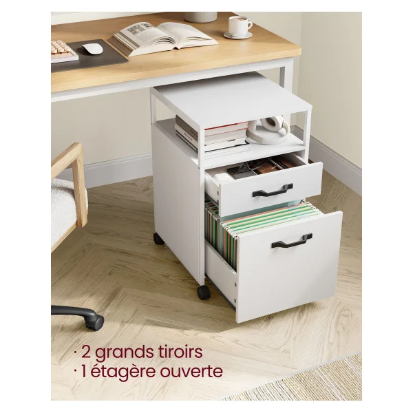 Caisson de Bureau Mobile Blanc 2 Tiroirs Caisson de Rangement