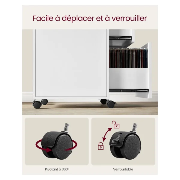 Caisson de Bureau Mobile Blanc 2 Tiroirs Caisson de Rangement