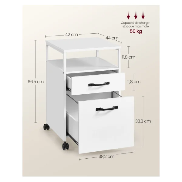 Caisson de Bureau Mobile Blanc 2 Tiroirs Caisson de Rangement