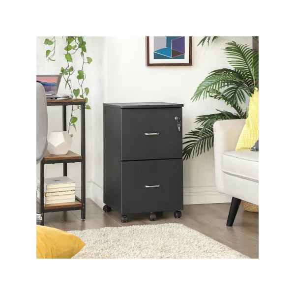 Caisson de Bureau Mobile Noir Caisson de Rangement avec Serrure