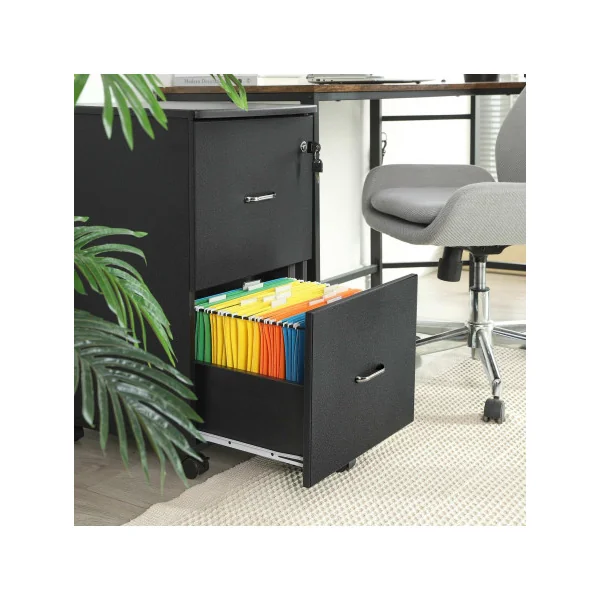 Caisson de Bureau Mobile Noir Caisson de Rangement avec Serrure