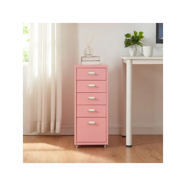 Caisson de Bureau Rose 5 Tiroirs à Roulettes 28 x 41 x 69 cm