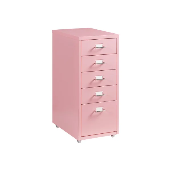 Caisson de Bureau Rose 5 Tiroirs à Roulettes 28 x 41 x 69 cm