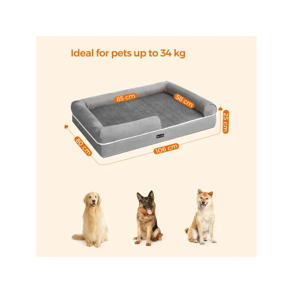 Canapé Lit pour Animaux Panier Chien Orthopédique 106x80 cm Gris
