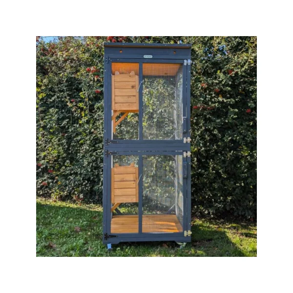 Catio Gris Bois Naturel Maison Chat Intérieur/Extérieur Enclos Grillagé Toit Shingle Parc de Détente Chat avec Plateformes