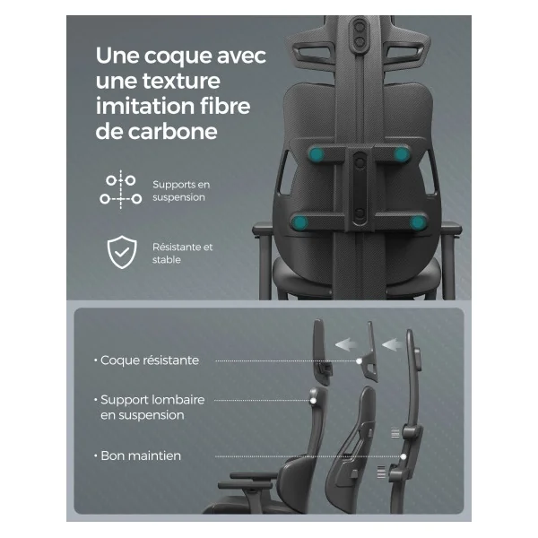 Chaise de Bureau Gamer Fauteuil Gaming Réglable Dossier Inclinable Noir
