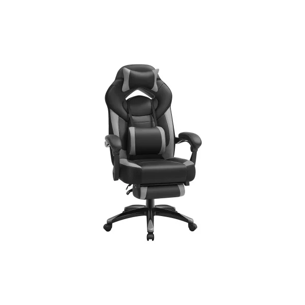Chaise Gamer Noir Gris Fauteuil de Bureau Hauteur réglable Ergonomique