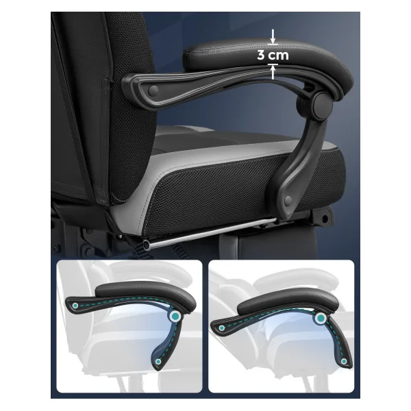 Chaise Gamer Noir Gris Fauteuil de Bureau Hauteur réglable Ergonomique
