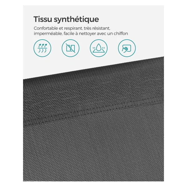 Chaise Longue Anthracite avec Dossier et Parasol Transat de Jardin en Acier