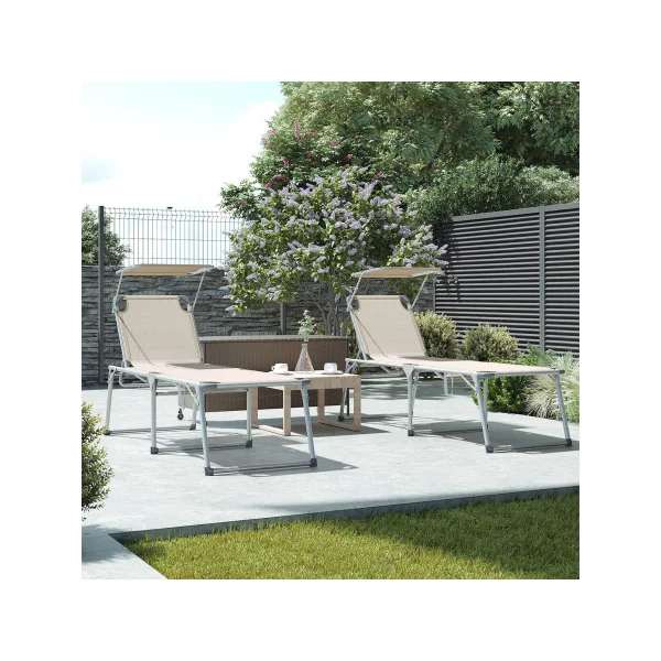 Chaise Longue Beige Bain de Soleil Grand Transat Pliable