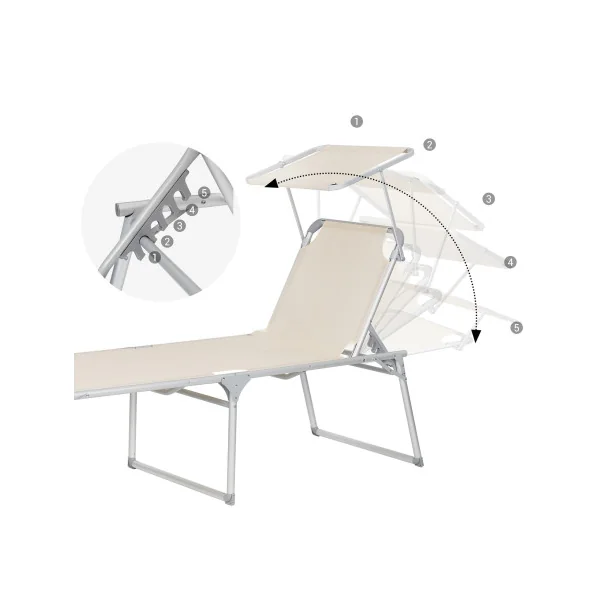 Chaise Longue Beige Bain de Soleil Grand Transat Pliable