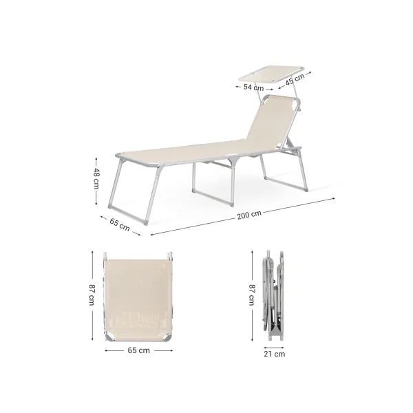 Chaise Longue Beige Bain de Soleil Grand Transat Pliable