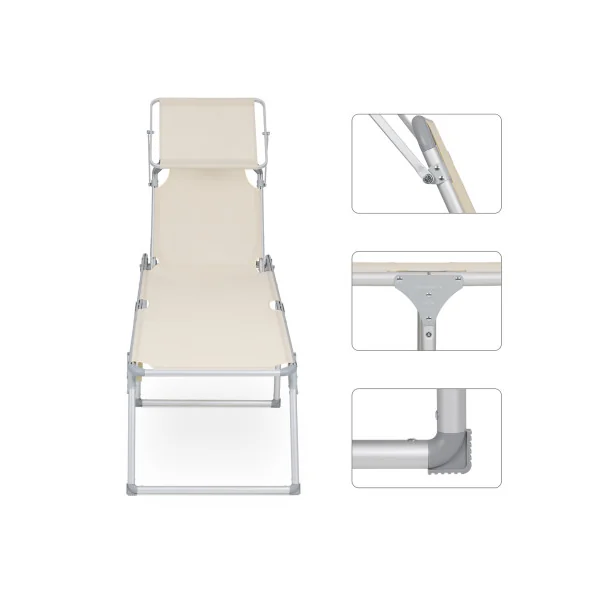 Chaise Longue Beige Bain de Soleil Grand Transat Pliable