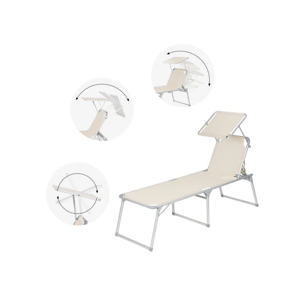 Chaise Longue Beige Bain de Soleil Grand Transat Pliable
