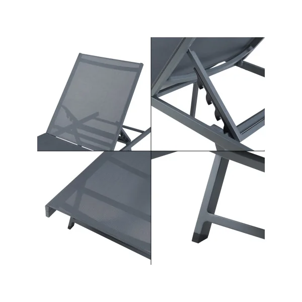 Chaise Longue de Jardin en Aluminium Gris 197 x 64 x 30 cm Surface Textilène