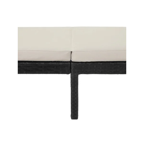 Chaise Longue en Résine Tressée Noir Coussin Beige Transat de Relaxation