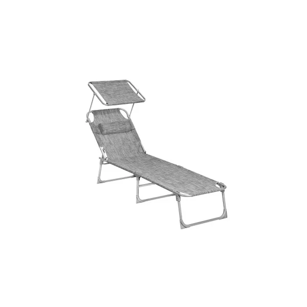 Chaise Longue Grège avec Dossier et Parasol Transat de Jardin en Acier