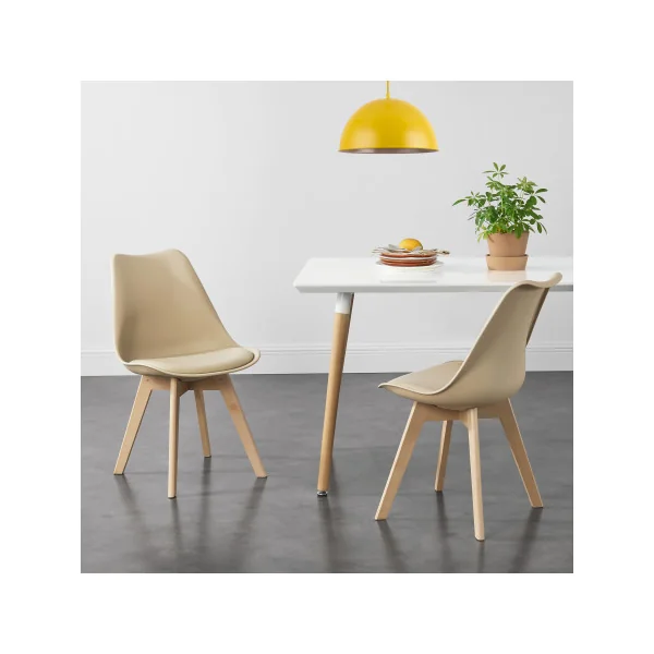 Chaises Scandinaves Beige en Similicuir et Hêtre