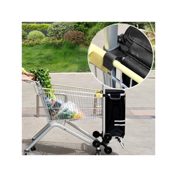 Chariot de Courses Caddie de Course Noir 6 roues avec Sac Isotherme 35L