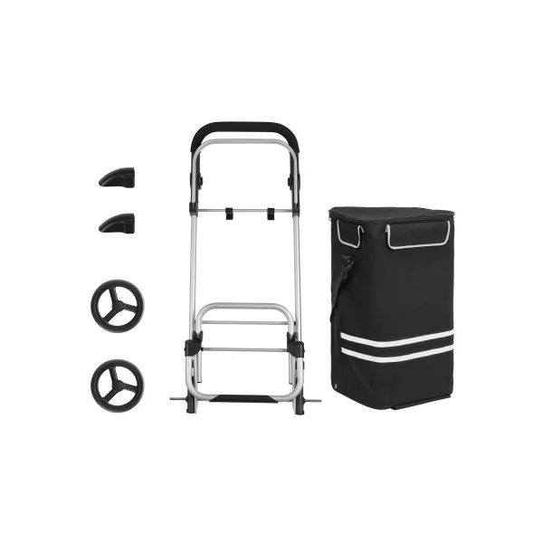 Chariot de Courses Noir Caddie de Course Pliable avec Compartiment Isotherme
