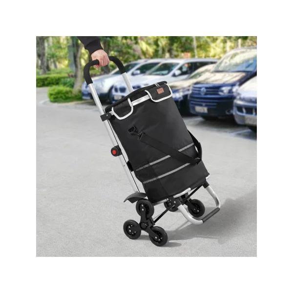 Chariot de Courses Pliable Noir en Aluminium Leger