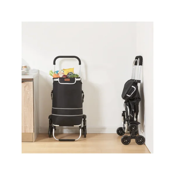 Chariot de Courses Pliable Noir en Aluminium Leger