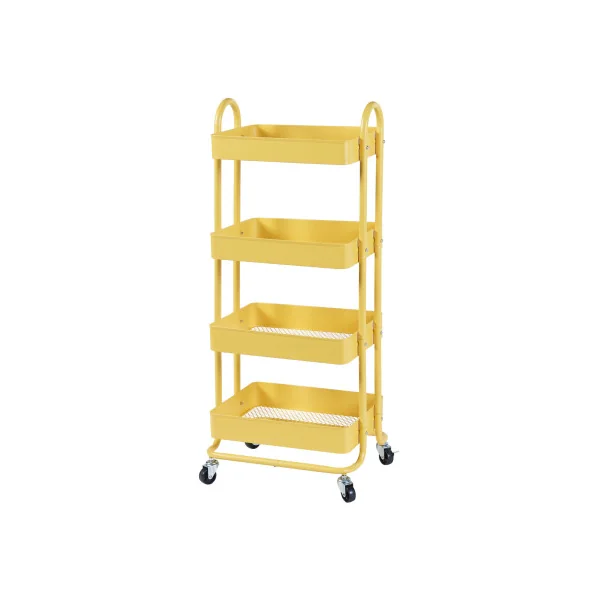 Chariot de Service à 4 Paniers en Acier Jaune 46 x 35 x 104 cm Desserte de Cuisine en Métal
