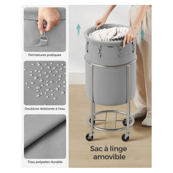 Chariot à Linge Sale Gris Panier à Linge avec Roulettes