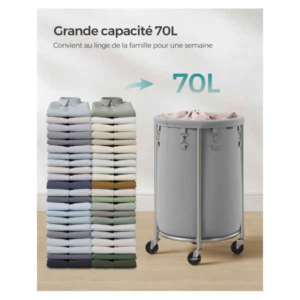 Chariot à Linge Sale Gris Panier à Linge avec Roulettes