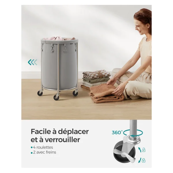 Chariot à Linge Sale Gris Panier à Linge avec Roulettes