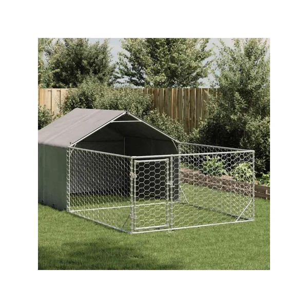 Chenil 10m² 5x2x1,5 m Chenil Grillagé avec Couverte Enclos Chien Spacieux