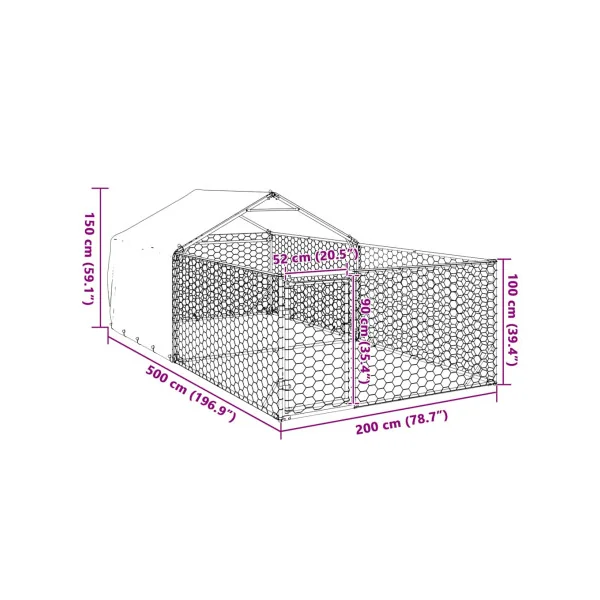 Chenil 10m² 5x2x1,5 m Chenil Grillagé avec Couverte Enclos Chien Spacieux
