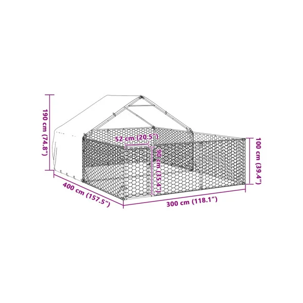 Chenil 12m² 4x3x1,9 m Chenil Grillagé avec Couverte Enclos Chien Spacieux