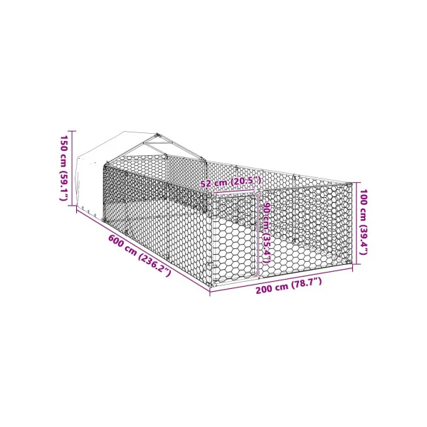 Chenil 12m² 6x2x1,5 m Chenil Grillagé avec Couverte Enclos Chien Spacieux
