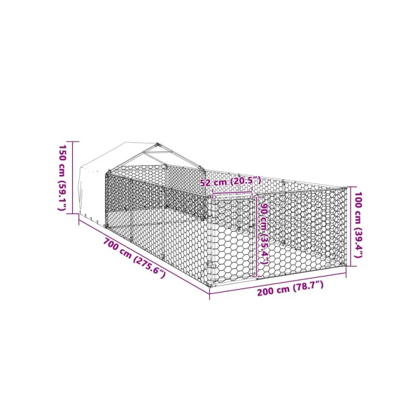 Chenil 14m² 7x2x1,5 m Chenil Grillagé avec Couverte Enclos Chien Spacieux