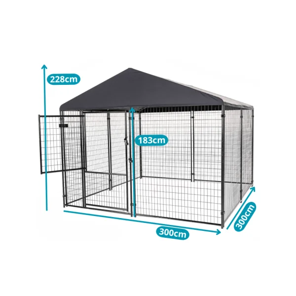 Chenil 3x3x2,28m Maille Soudée Enclos Chien 9m² avec Toit Imperméable