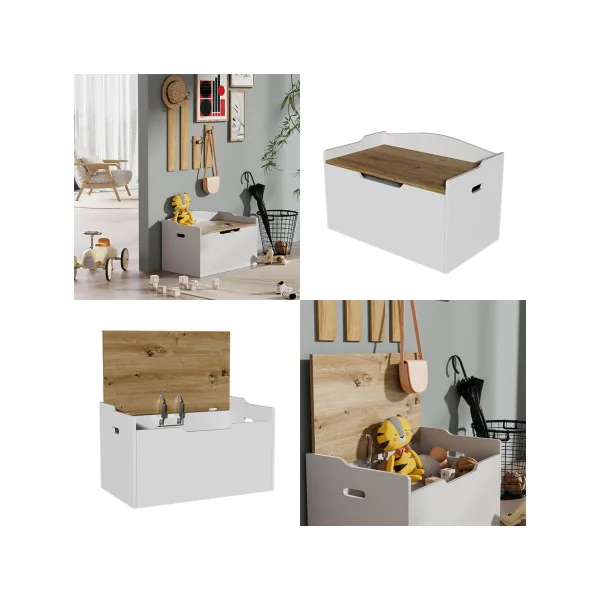 Coffre de Rangement Enfant avec Banc Intégré Coffre Jouet Chambre Enfant