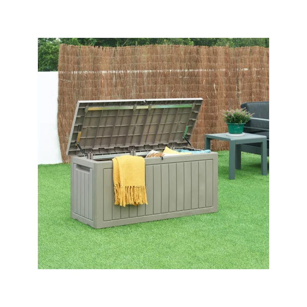 Coffre de Rangement Extérieur Polypropylène 124 x 53 x 57 cm Beige Effet Bois