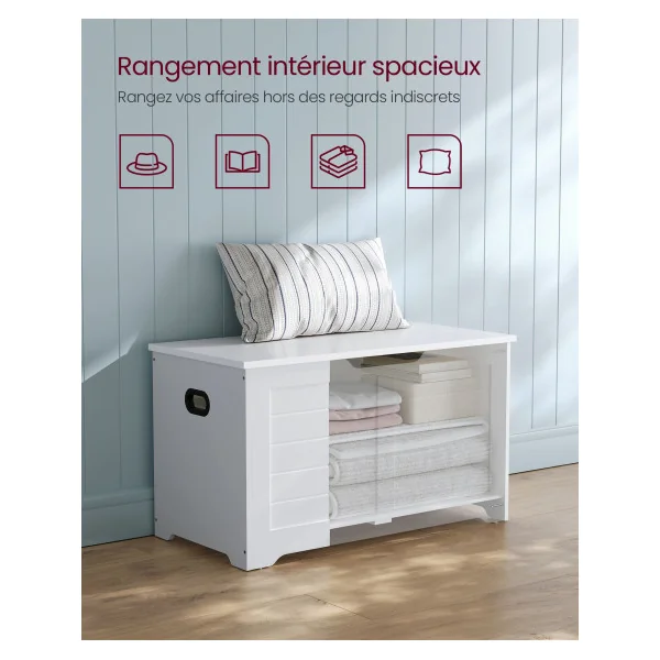 Coffre de Rangement Meuble pour Entrée Coffre Jouet Banc à Chaussures Blanc