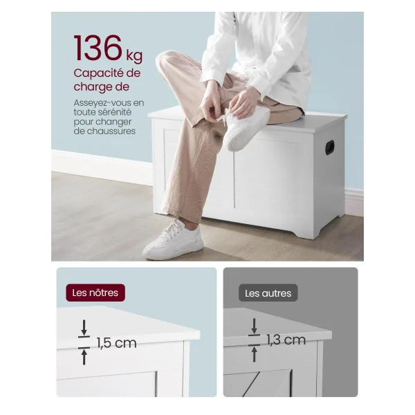 Coffre de Rangement Meuble pour Entrée Coffre Jouet Banc à Chaussures Blanc
