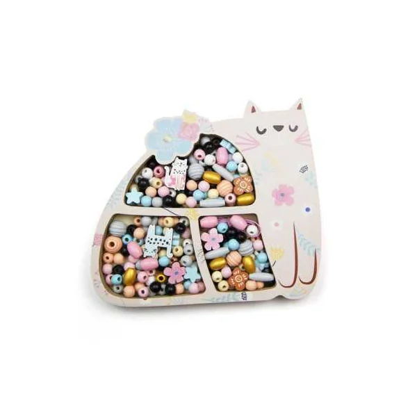 Coffret de perles en bois Chat - Sycomore