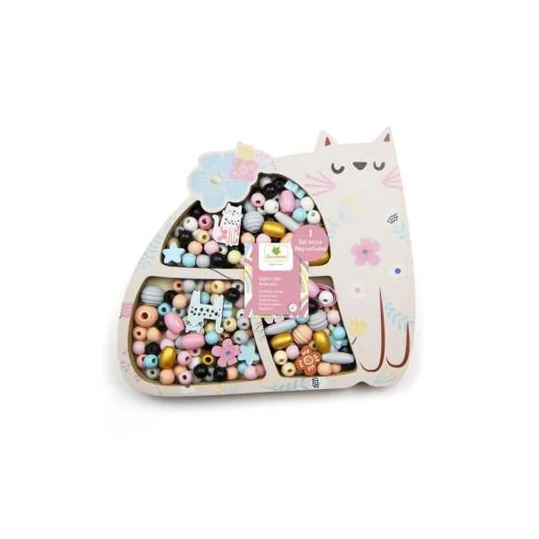 Coffret de perles en bois Chat - Sycomore