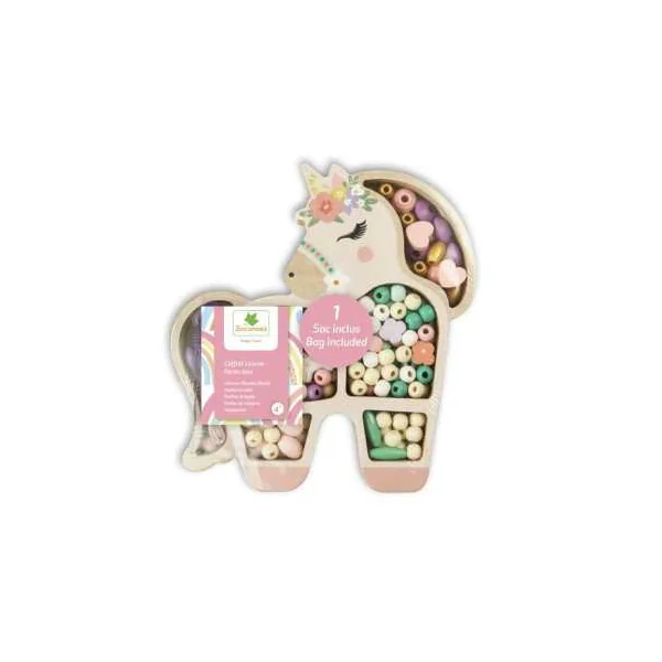 Coffret licorne perles en bois - Sycomore