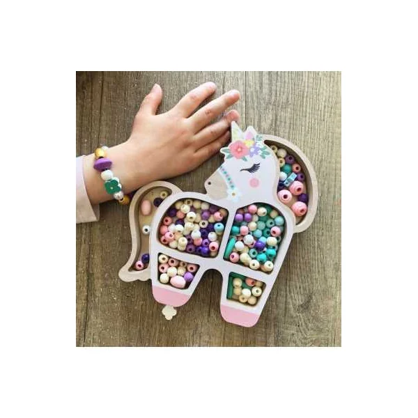 Coffret licorne perles en bois - Sycomore