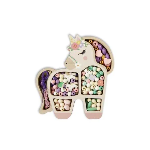Coffret licorne perles en bois - Sycomore