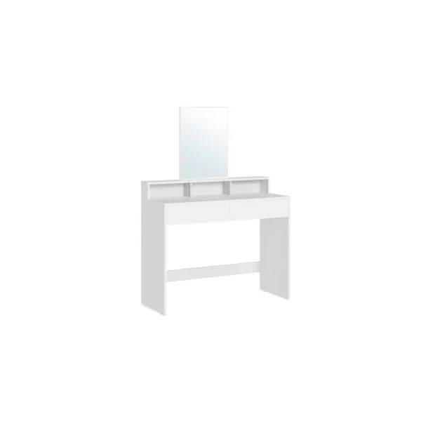 Coiffeuse avec Grand Miroir Blanc Table Maquillage Femme 2 Tiroirs