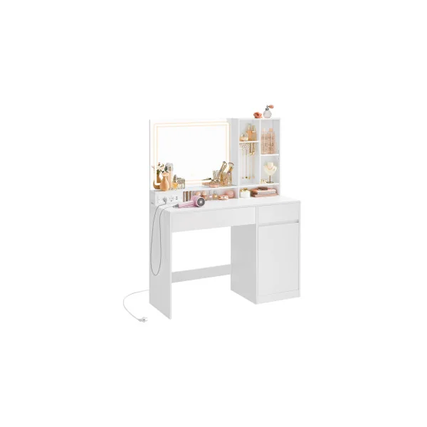 Coiffeuse avec Miroir et Lumière LED Table Maquillage Femme 2 Tiroirs