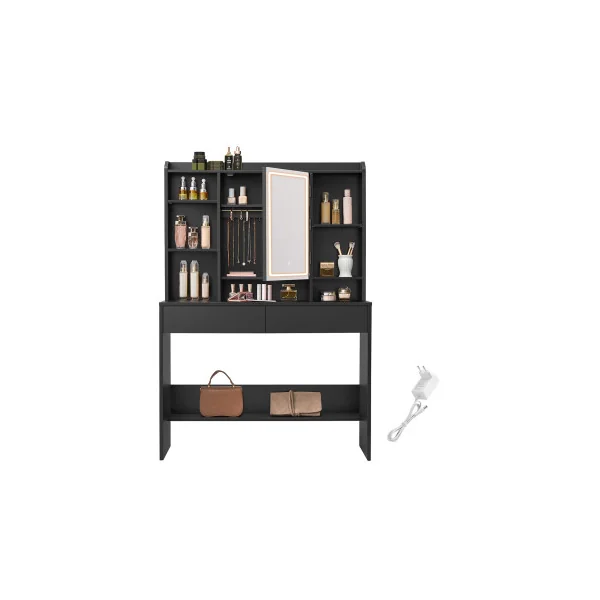 Coiffeuse avec Miroir LED Table Cosmétique Table Maquillage 2 Tiroirs Noir d'Encre