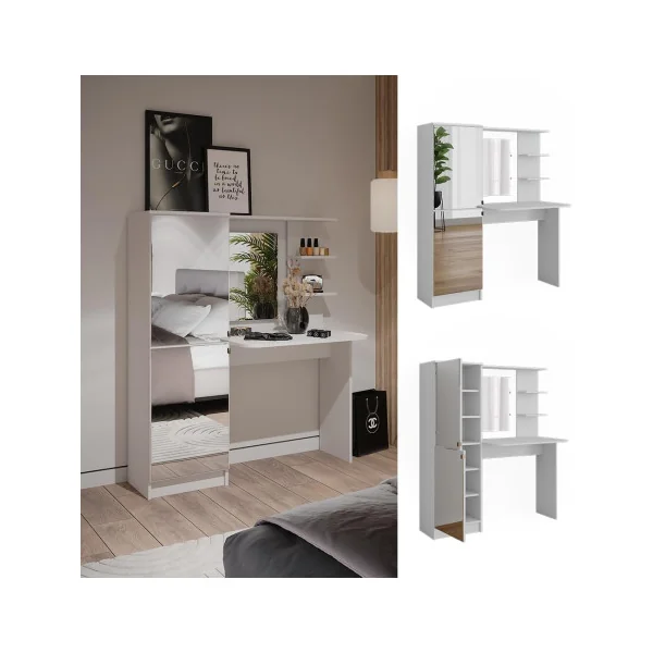 Coiffeuse Blanche 2 Placards avec Double Miroir Table Maquillage Coiffeuse Femme avec Miroir